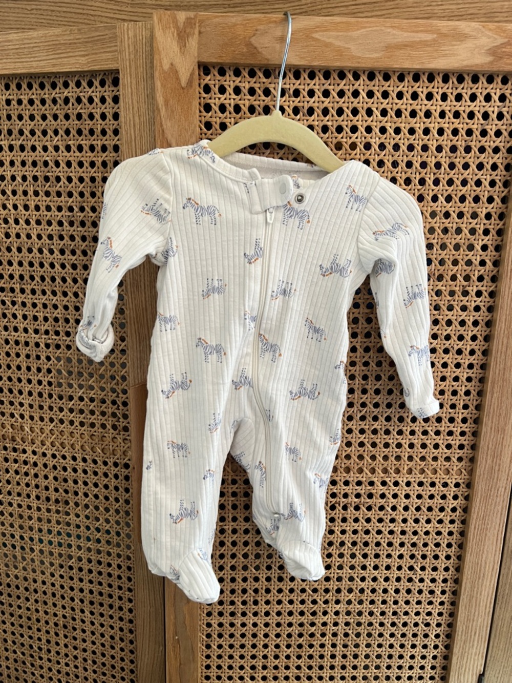 Newborn Cream Zebra-Print Ribbed Footed One-Piece for Kids